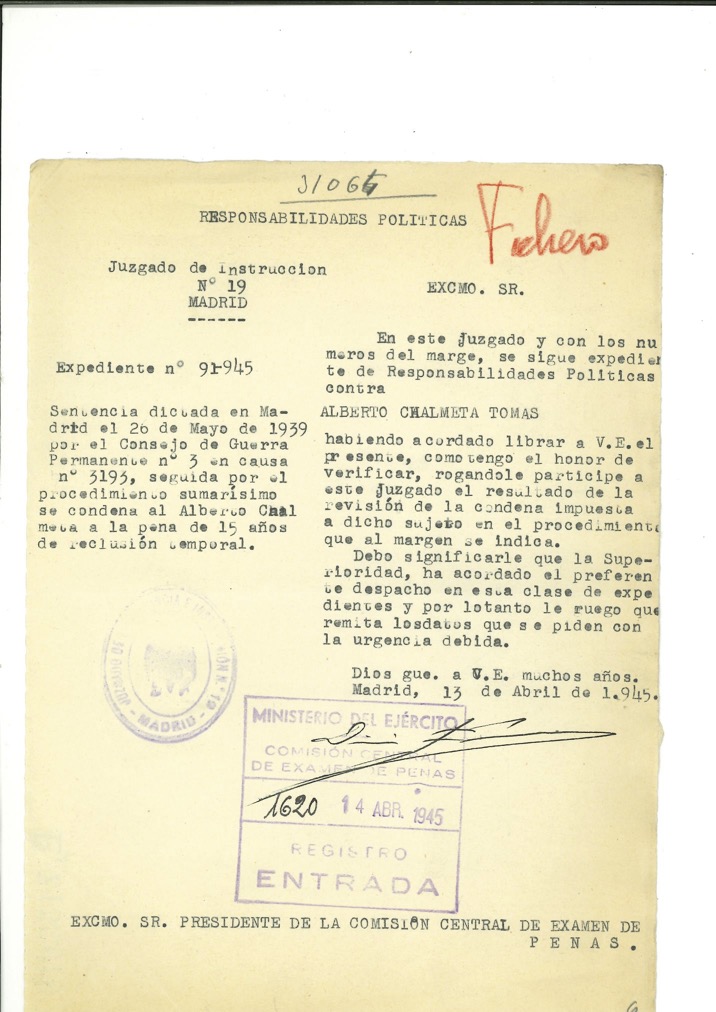 Comisión Central de Examen de Penas. Penas ordinarias conmutadas | Comisión de Madrid | Referencia: ES.19030.AGMG/6.1.1. Caja 300450, Expediente 31064